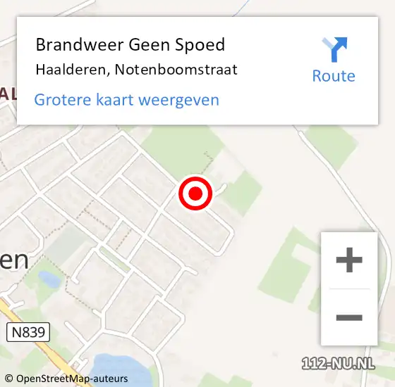 Locatie op kaart van de 112 melding: Brandweer Geen Spoed Naar Haalderen, Notenboomstraat op 10 november 2022 10:51