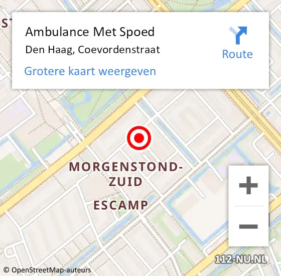 Locatie op kaart van de 112 melding: Ambulance Met Spoed Naar Den Haag, Coevordenstraat op 10 november 2022 10:54