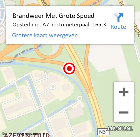 Locatie op kaart van de 112 melding: Brandweer Met Grote Spoed Naar Opsterland, A7 hectometerpaal: 165,3 op 10 november 2022 10:55