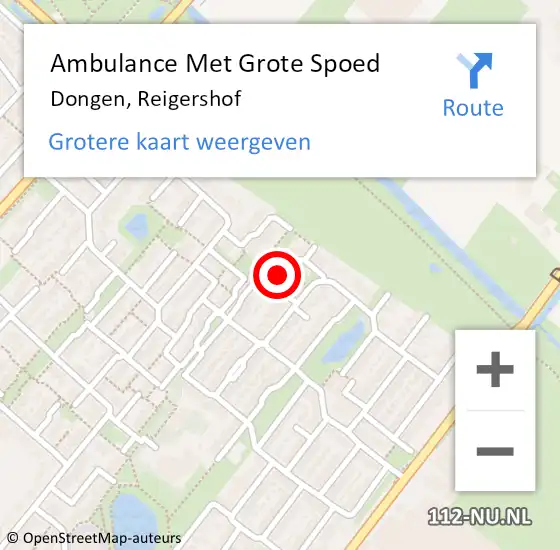 Locatie op kaart van de 112 melding: Ambulance Met Grote Spoed Naar Dongen, Reigershof op 4 augustus 2014 14:21