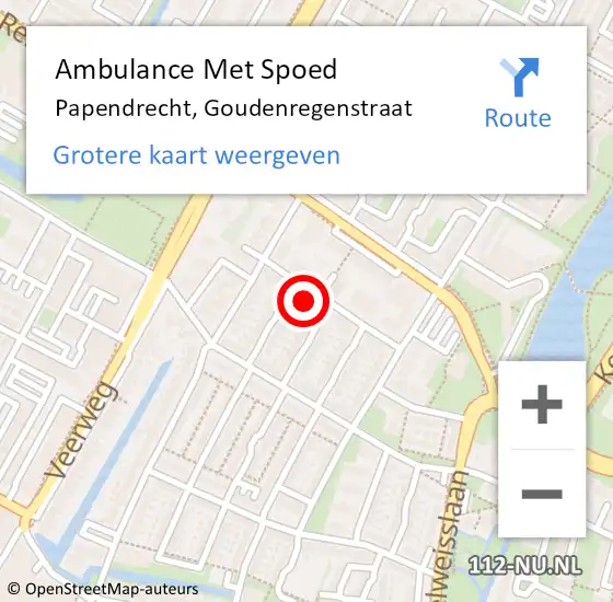 Locatie op kaart van de 112 melding: Ambulance Met Spoed Naar Papendrecht, Goudenregenstraat op 10 november 2022 11:57