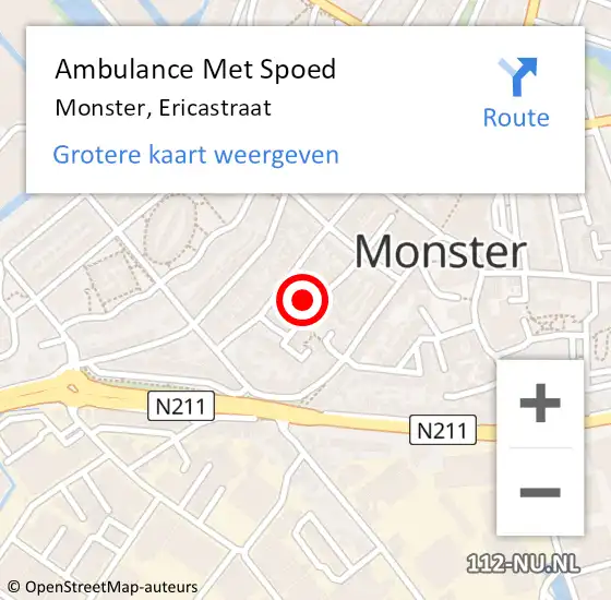 Locatie op kaart van de 112 melding: Ambulance Met Spoed Naar Monster, Ericastraat op 10 november 2022 12:03