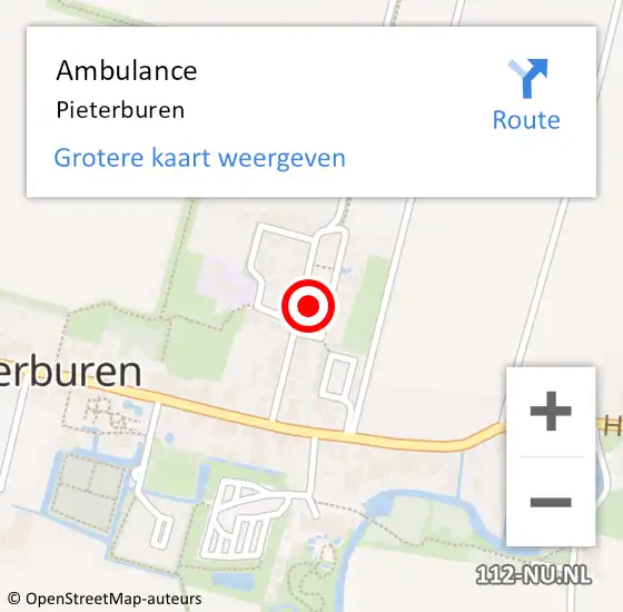 Locatie op kaart van de 112 melding: Ambulance Pieterburen op 10 november 2022 12:16