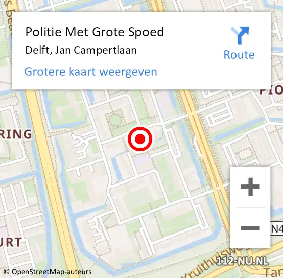 Locatie op kaart van de 112 melding: Politie Met Grote Spoed Naar Delft, Jan Campertlaan op 10 november 2022 12:27