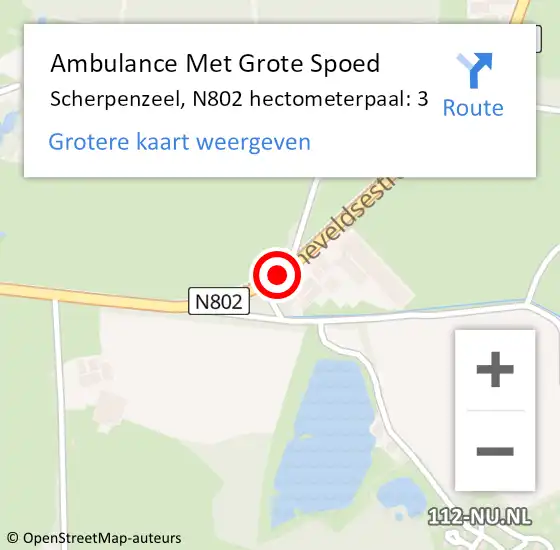 Locatie op kaart van de 112 melding: Ambulance Met Grote Spoed Naar Scherpenzeel, N802 hectometerpaal: 3 op 10 november 2022 12:28