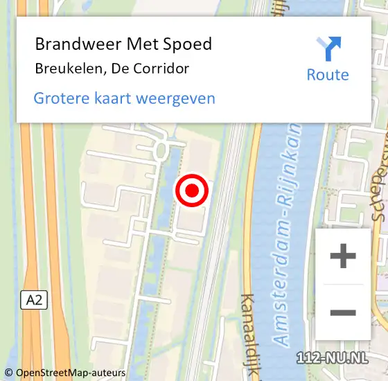Locatie op kaart van de 112 melding: Brandweer Met Spoed Naar Breukelen, De Corridor op 10 november 2022 12:28