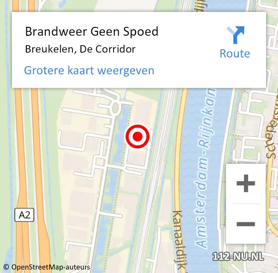 Locatie op kaart van de 112 melding: Brandweer Geen Spoed Naar Breukelen, De Corridor op 10 november 2022 12:30