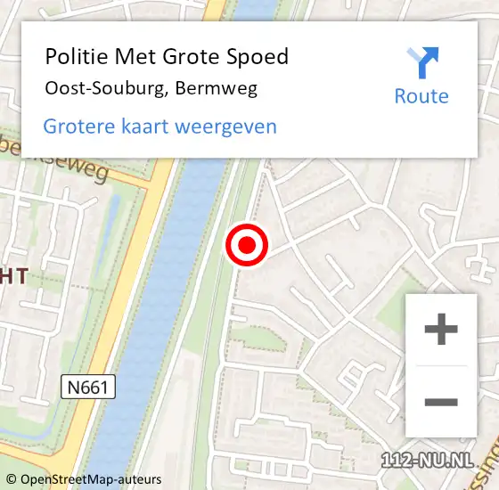 Locatie op kaart van de 112 melding: Politie Met Grote Spoed Naar Oost-Souburg, Bermweg op 10 november 2022 12:38