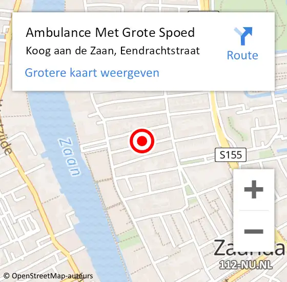 Locatie op kaart van de 112 melding: Ambulance Met Grote Spoed Naar Koog aan de Zaan, Eendrachtstraat op 10 november 2022 12:48