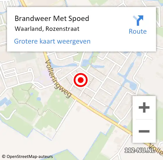 Locatie op kaart van de 112 melding: Brandweer Met Spoed Naar Waarland, Rozenstraat op 10 november 2022 12:58