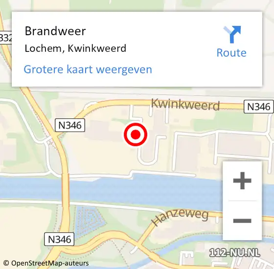 Locatie op kaart van de 112 melding: Brandweer Lochem, Kwinkweerd op 10 november 2022 13:00