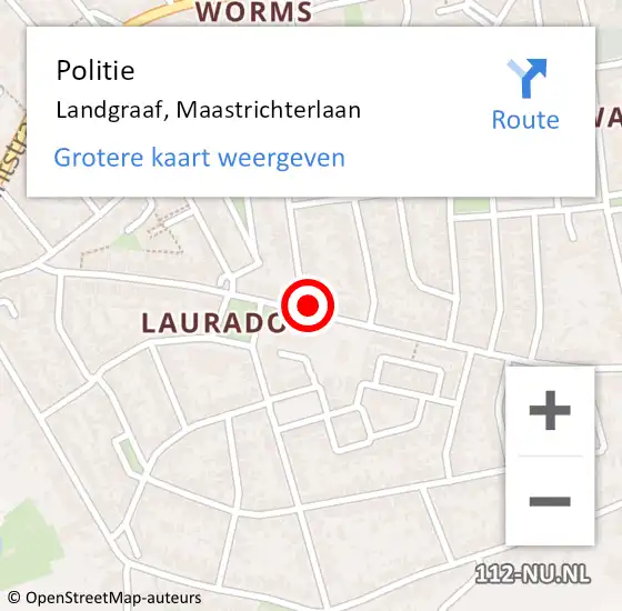 Locatie op kaart van de 112 melding: Politie Landgraaf, Maastrichterlaan op 10 november 2022 13:15
