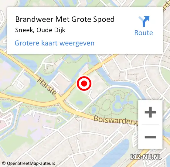 Locatie op kaart van de 112 melding: Brandweer Met Grote Spoed Naar Sneek, Oude Dijk op 10 november 2022 13:29