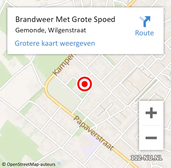 Locatie op kaart van de 112 melding: Brandweer Met Grote Spoed Naar Gemonde, Wilgenstraat op 10 november 2022 13:34