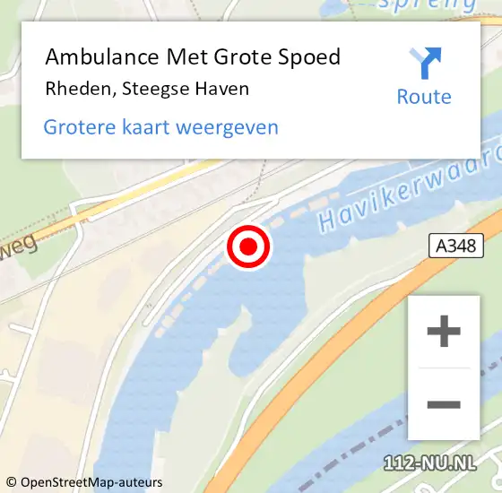 Locatie op kaart van de 112 melding: Ambulance Met Grote Spoed Naar Rheden, Steegse Haven op 10 november 2022 13:35