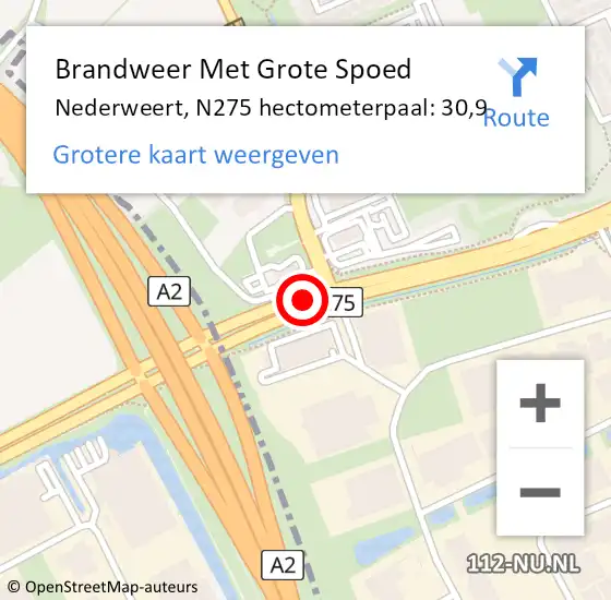 Locatie op kaart van de 112 melding: Brandweer Met Grote Spoed Naar Nederweert, N275 hectometerpaal: 30,9 op 10 november 2022 13:41