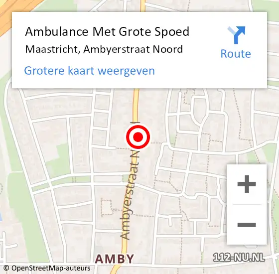 Locatie op kaart van de 112 melding: Ambulance Met Grote Spoed Naar Maastricht, Ambyerstraat Noord op 10 november 2022 14:04