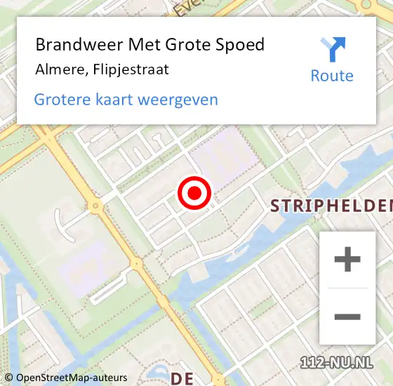 Locatie op kaart van de 112 melding: Brandweer Met Grote Spoed Naar Almere, Flipjestraat op 10 november 2022 14:17