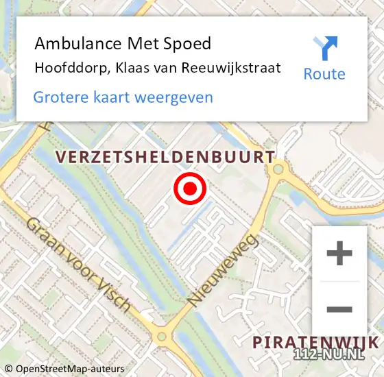 Locatie op kaart van de 112 melding: Ambulance Met Spoed Naar Hoofddorp, Klaas van Reeuwijkstraat op 10 november 2022 14:46