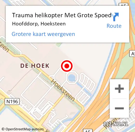 Locatie op kaart van de 112 melding: Trauma helikopter Met Grote Spoed Naar Hoofddorp, Hoeksteen op 10 november 2022 14:52