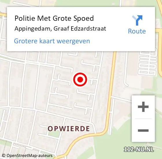 Locatie op kaart van de 112 melding: Politie Met Grote Spoed Naar Appingedam, Graaf Edzardstraat op 10 november 2022 15:14