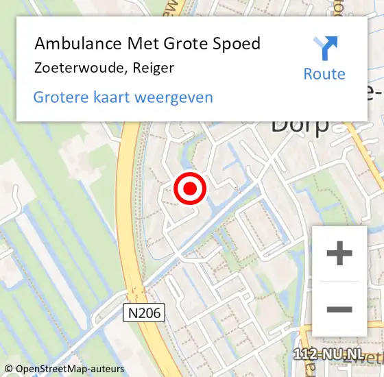 Locatie op kaart van de 112 melding: Ambulance Met Grote Spoed Naar Zoeterwoude, Reiger op 10 november 2022 15:26