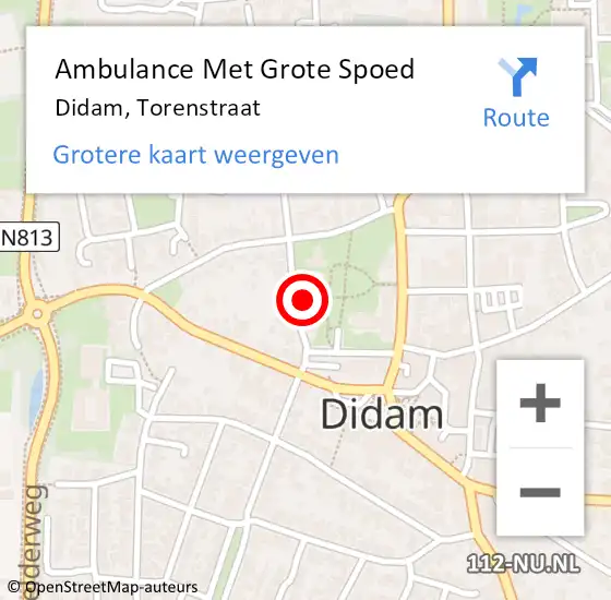 Locatie op kaart van de 112 melding: Ambulance Met Grote Spoed Naar Didam, Torenstraat op 10 november 2022 15:39