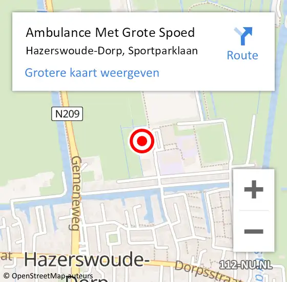 Locatie op kaart van de 112 melding: Ambulance Met Grote Spoed Naar Hazerswoude-Dorp, Sportparklaan op 10 november 2022 15:41