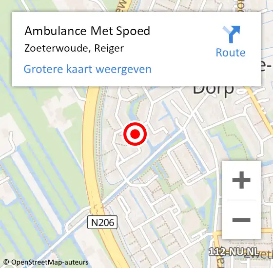 Locatie op kaart van de 112 melding: Ambulance Met Spoed Naar Zoeterwoude, Reiger op 10 november 2022 15:52