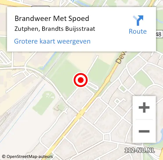 Locatie op kaart van de 112 melding: Brandweer Met Spoed Naar Zutphen, Brandts Buijsstraat op 10 november 2022 16:27