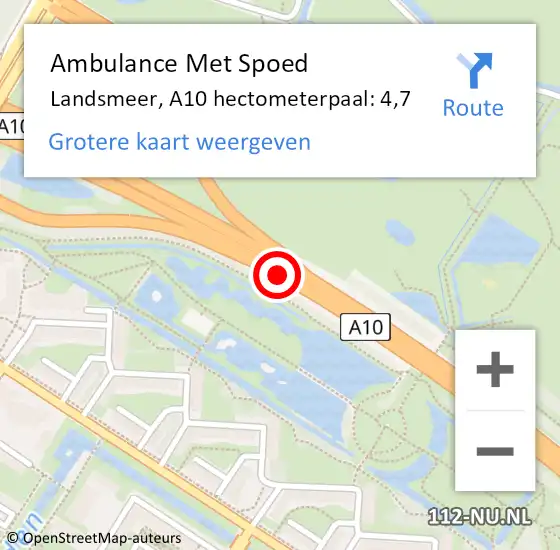 Locatie op kaart van de 112 melding: Ambulance Met Spoed Naar Landsmeer, A10 hectometerpaal: 4,7 op 10 november 2022 16:39