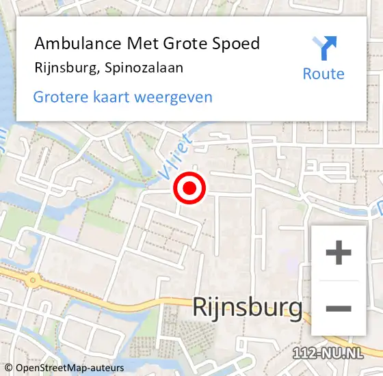 Locatie op kaart van de 112 melding: Ambulance Met Grote Spoed Naar Rijnsburg, Spinozalaan op 10 november 2022 16:41