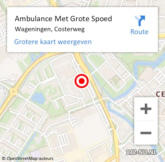 Locatie op kaart van de 112 melding: Ambulance Met Grote Spoed Naar Wageningen, Costerweg op 10 november 2022 16:51