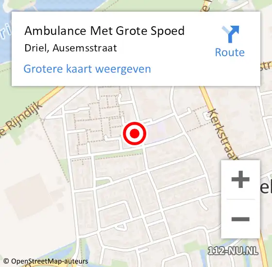 Locatie op kaart van de 112 melding: Ambulance Met Grote Spoed Naar Driel, Ausemsstraat op 10 november 2022 16:57