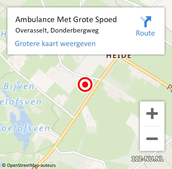 Locatie op kaart van de 112 melding: Ambulance Met Grote Spoed Naar Overasselt, Donderbergweg op 10 november 2022 16:58