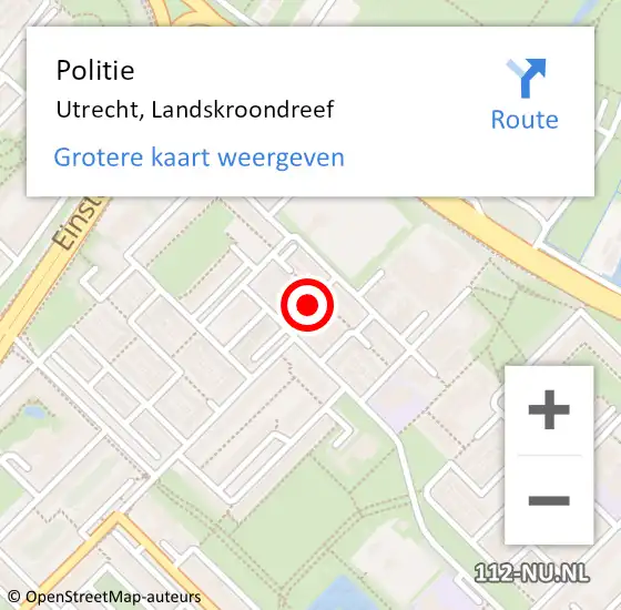 Locatie op kaart van de 112 melding: Politie Utrecht, Landskroondreef op 10 november 2022 17:01