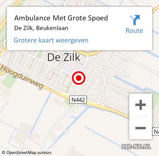 Locatie op kaart van de 112 melding: Ambulance Met Grote Spoed Naar De Zilk, Beukenlaan op 10 november 2022 17:06
