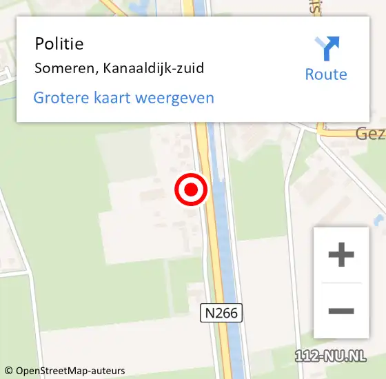 Locatie op kaart van de 112 melding: Politie Someren, Kanaaldijk-zuid op 10 november 2022 17:42