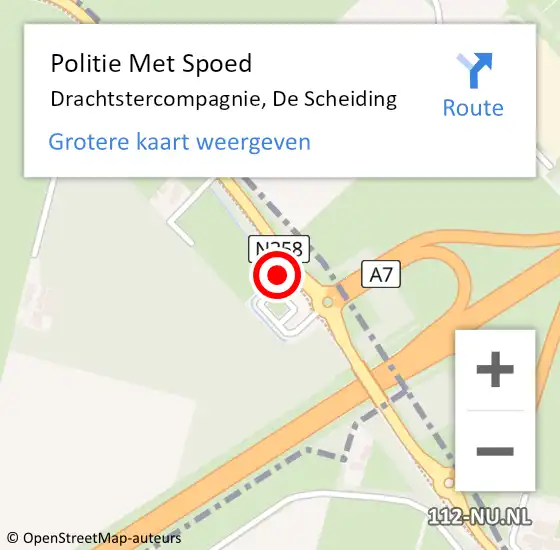 Locatie op kaart van de 112 melding: Politie Met Spoed Naar Drachtstercompagnie, De Scheiding op 10 november 2022 17:48