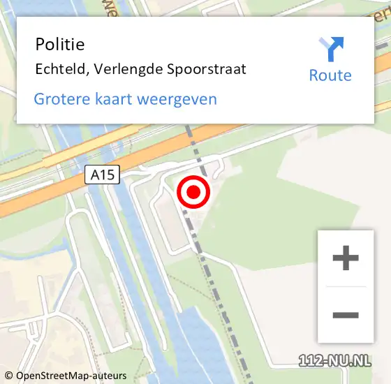 Locatie op kaart van de 112 melding: Politie Echteld, Verlengde Spoorstraat op 10 november 2022 17:56