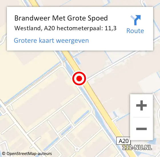 Locatie op kaart van de 112 melding: Brandweer Met Grote Spoed Naar Westland, A20 hectometerpaal: 11,3 op 10 november 2022 18:29