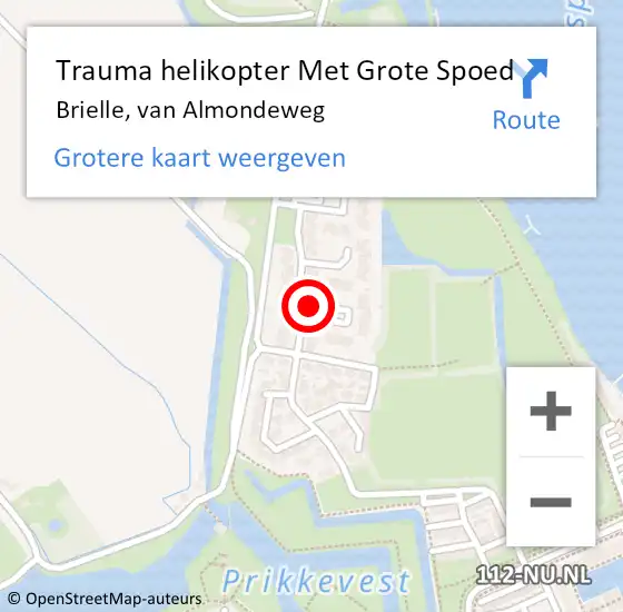 Locatie op kaart van de 112 melding: Trauma helikopter Met Grote Spoed Naar Brielle, van Almondeweg op 10 november 2022 18:29