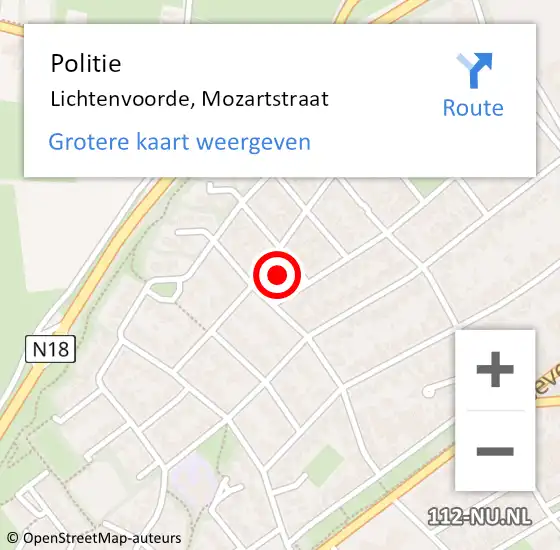 Locatie op kaart van de 112 melding: Politie Lichtenvoorde, Mozartstraat op 10 november 2022 18:32