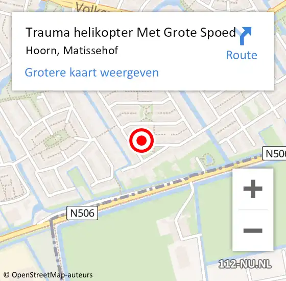 Locatie op kaart van de 112 melding: Trauma helikopter Met Grote Spoed Naar Hoorn, Matissehof op 10 november 2022 18:55