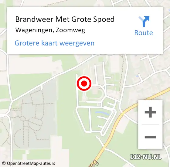 Locatie op kaart van de 112 melding: Brandweer Met Grote Spoed Naar Wageningen, Zoomweg op 10 november 2022 18:56
