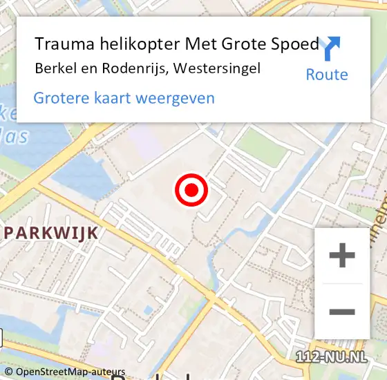 Locatie op kaart van de 112 melding: Trauma helikopter Met Grote Spoed Naar Berkel en Rodenrijs, Westersingel op 10 november 2022 19:08