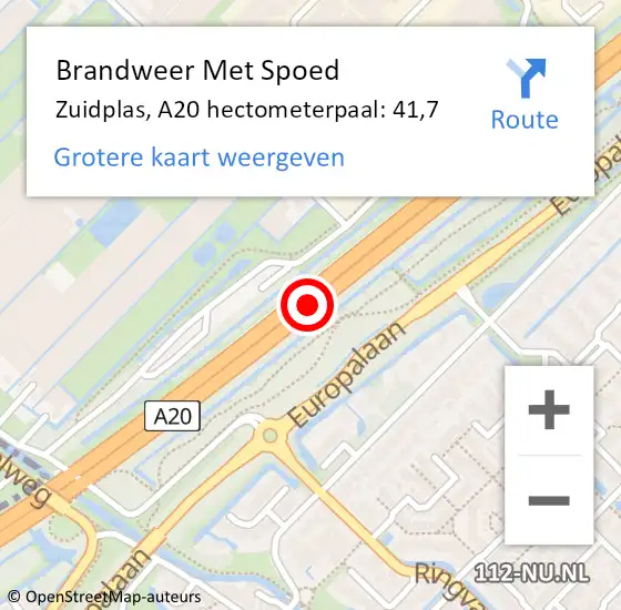 Locatie op kaart van de 112 melding: Brandweer Met Spoed Naar Zuidplas, A20 hectometerpaal: 41,7 op 10 november 2022 19:15