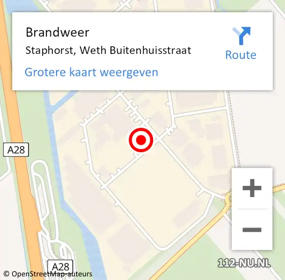 Locatie op kaart van de 112 melding: Brandweer Staphorst, Weth Buitenhuisstraat op 10 november 2022 19:29