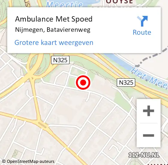 Locatie op kaart van de 112 melding: Ambulance Met Spoed Naar Nijmegen, Batavierenweg op 10 november 2022 19:53