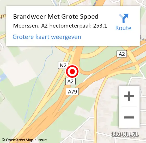 Locatie op kaart van de 112 melding: Brandweer Met Grote Spoed Naar Meerssen, A2 hectometerpaal: 253,1 op 10 november 2022 20:16